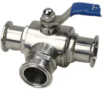 Τροφίμων Ασημένιο Τύπου T TRI CLAMP 3 Way Ball Valve από ανοξείδωτο χάλυβα 304 316 WZ 3A/DIN/SMS
